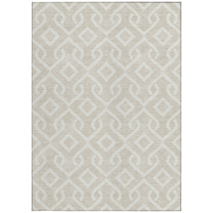 8' X 10' Beige And Ivory Geometric Washable Indoor Outdoor Area Rug