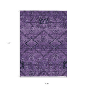 9' X 12' Eggplant Purple And Plum Floral Washable Indoor Outdoor Area Rug