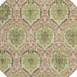 8' Olive Green And Fern Green Round Medallion Washable Indoor Outdoor Area Rug