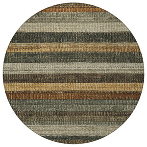 8' Khaki And Gold Round Striped Washable Indoor Outdoor Area Rug