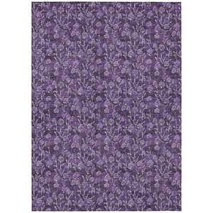 8' X 10' Purple Eggplant And Ivory Floral Washable Indoor Outdoor Area Rug