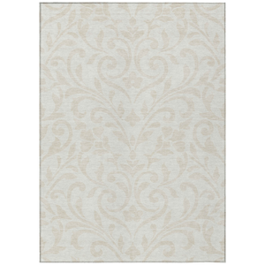 9' X 12' Ivory And Beige Floral Washable Indoor Outdoor Area Rug