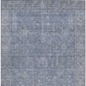 9' X 12' Denim Blue And Gray Oriental Washable Indoor Outdoor Area Rug