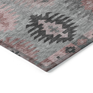 10' X 14' Gray Mauve And Charcoal Southwestern Washable Indoor Outdoor Area Rug