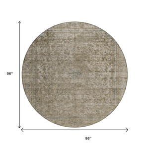 8' Pewter And Beige Round Abstract Washable Indoor Outdoor Area Rug