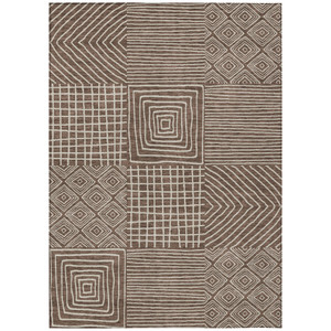 8' X 10' Brown And Ivory Geometric Washable Indoor Outdoor Area Rug - 608219225377
