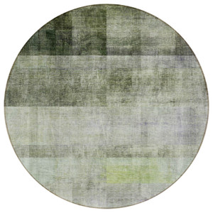 8' Olive Green Round Ombre Washable Indoor Outdoor Area Rug