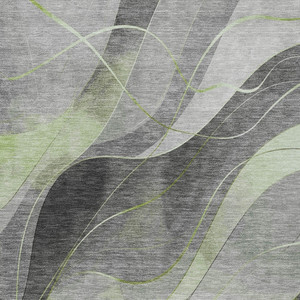 8' X 10' Artichoke Green Gray And Silver Abstract Washable Indoor Outdoor Area Rug