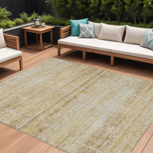 10' X 14' Gold Beige And Wheat Abstract Washable Indoor Outdoor Area Rug Transitional Style - Gold, Beige, Wheat Color