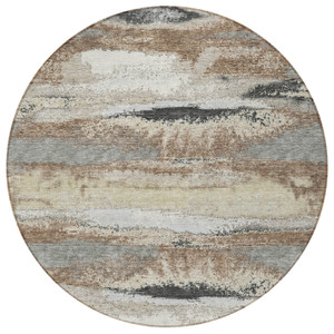8' Taupe Beige And Ivory Round Abstract Washable Indoor Outdoor Area Rug Transitional Style - Taupe, Beige, Ivory Color
