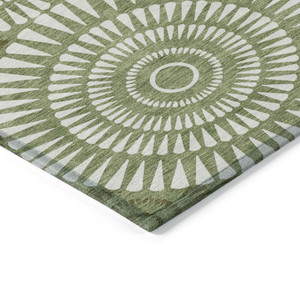 9' X 12' Green And Ivory Geometric Washable Indoor Outdoor Area Rug - 608219240097