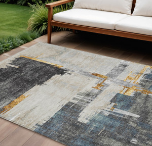 8' X 10' Charcoal Gray And Tan Abstract Washable Indoor Outdoor Area Rug