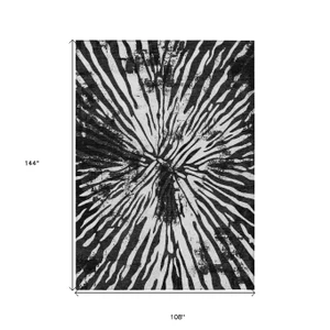 9' X 12' Black Charcoal And Ivory Abstract Washable Indoor Outdoor Area Rug