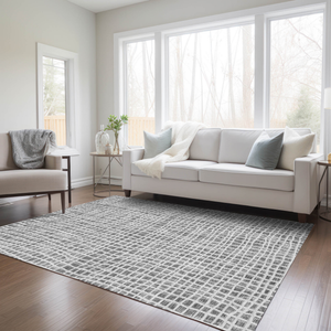 10' X 14' Gray Charcoal And Silver Striped Washable Indoor Outdoor Area Rug