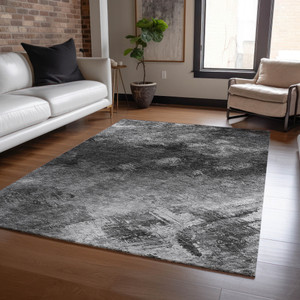 8' X 10' Gray Charcoal And Silver Abstract Washable Indoor Outdoor Area Rug