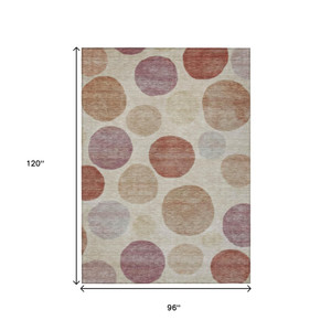 8' X 10' Salmon Ivory And Mauve Geometric Washable Indoor Outdoor Area Rug