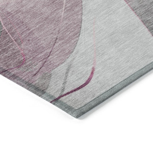 8' X 10' Pink Gray And Silver Abstract Washable Indoor Outdoor Area Rug