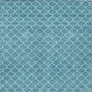 9' X 12' Teal Blue And Ivory Geometric Washable Indoor Outdoor Area Rug - 606114998648