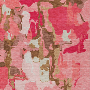 8' X 10' Coral Pink And Brown Abstract Washable Indoor Outdoor Area Rug