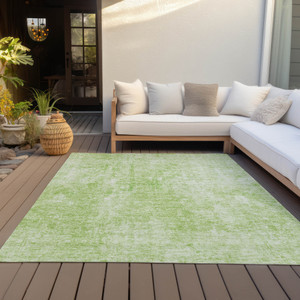 9' X 12' Green And Ivory Abstract Washable Indoor Outdoor Area Rug Transitional Style - Green, Ivory Color