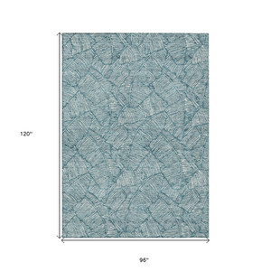 8' X 10' Teal Blue And Ivory Floral Washable Indoor Outdoor Area Rug - 608219369132