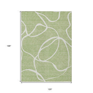 10' X 14' Artichoke Green And Ivory Abstract Washable Indoor Outdoor Area Rug - 608219191603