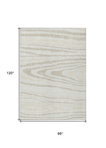 8' X 10' Ivory Beige And Taupe Faux Bois Washable Indoor Outdoor Area Rug