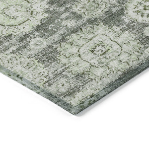 8' X 10' Artichoke Green And Olive Green Floral Washable Indoor Outdoor Area Rug