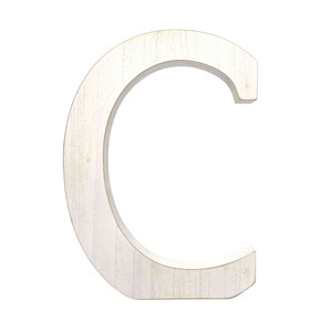 16" Distressed White Wash Wooden Initial Letter C Sculpture - 606114641339