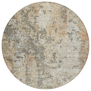 8' Terra Cotta Beige And Dark Gray Round Abstract Washable Indoor Outdoor Area Rug