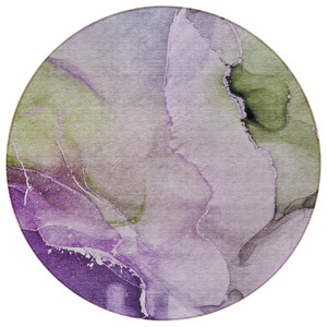 8' Round Purple Round Abstract Washable Non Skid Indoor Outdoor Area Rug - 608219052874