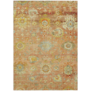 8' X 10' Coral Blue And Green Floral Washable Indoor Outdoor Area Rug