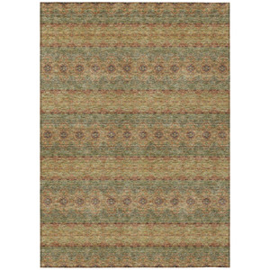8' X 10' Artichoke Green And Olive Green Floral Medallion Washable Indoor Outdoor Area Rug