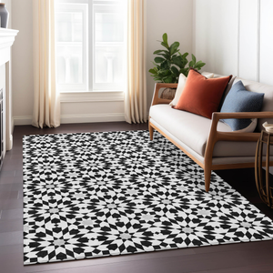 10' X 14' Black Gray And Silver Floral Medallion Washable Indoor Outdoor Area Rug