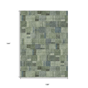 9' X 12' Green And Mint Green Geometric Washable Indoor Outdoor Area Rug