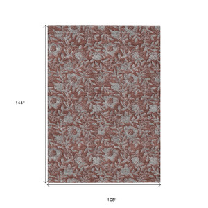 9' X 12' Orange Gray And Silver Floral Washable Indoor Outdoor Area Rug