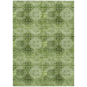 10' X 14' Olive Green Floral Medallion Washable Non Skid Indoor Outdoor Area Rug