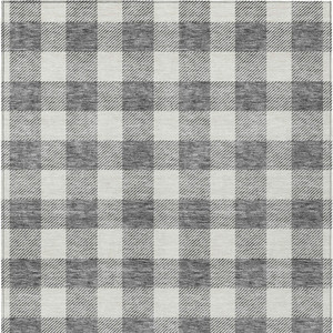 9' X 12' Gray And Charcoal Plaid Washable Indoor Outdoor Area Rug