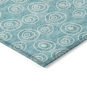 9' X 12' Teal Blue And Ivory Geometric Washable Indoor Outdoor Area Rug - 608219090296