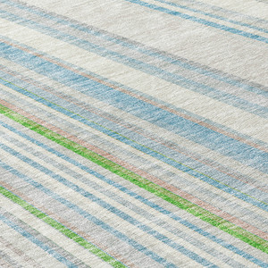 8' Ivory Blue And Green Round Striped Washable Indoor Outdoor Area Rug