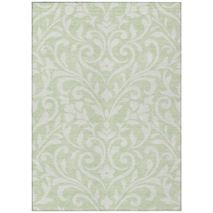 10' X 14' Artichoke Green And Ivory Floral Washable Indoor Outdoor Area Rug