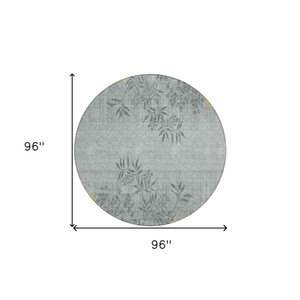 8' Gray Charcoal And Gold Round Floral Washable Indoor Outdoor Area Rug