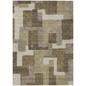 9' X 12' Brown And Beige Abstract Washable Indoor Outdoor Area Rug