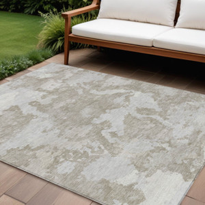 10' X 14' Taupe And Brown Abstract Washable Indoor Outdoor Area Rug