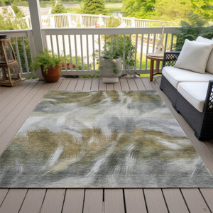 10' X 14' Pewter And Silver Abstract Washable Indoor Outdoor Area Rug - Pewter, Silver