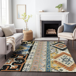 9' X 12' Black Ivory And Copper Aztec Washable Indoor Outdoor Area Rug