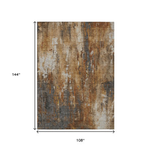 9' X 12' Rust Gray And Ivory Abstract Washable Indoor Outdoor Area Rug