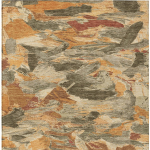 10' X 14' Copper And Orange Abstract Washable Indoor Outdoor Area Rug