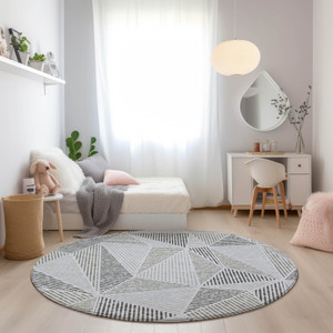 8' Taupe Brown And Beige Round Geometric Washable Indoor Outdoor Area Rug
