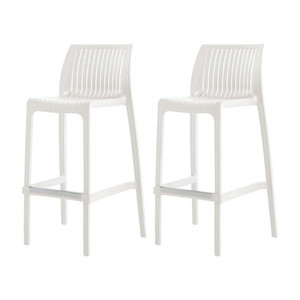 Set of Two 30" White Heavy Duty Plastic Low Back Outdoor Bar Height Chairs